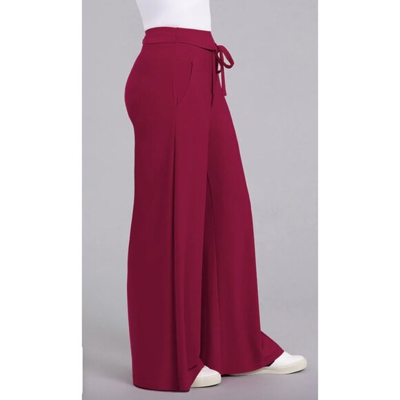 SYMPLI Wide Leg Trouser Pant in Magenta Stretch Pull On Travel - Size US 10 NWT - Picture 2 of 16